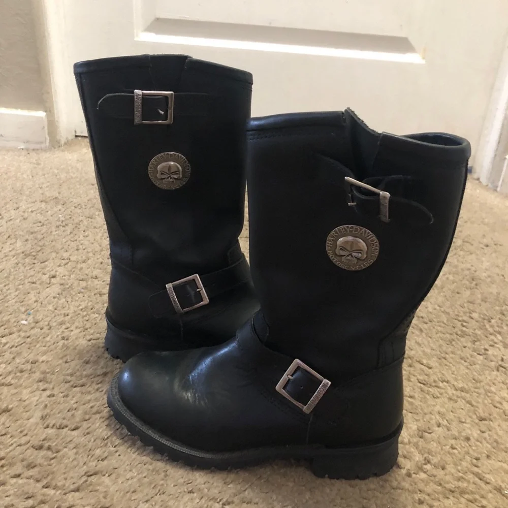 Harley-Davidson men’s /women’s Black Leather Mid-Calf Buckle Boots Size 7